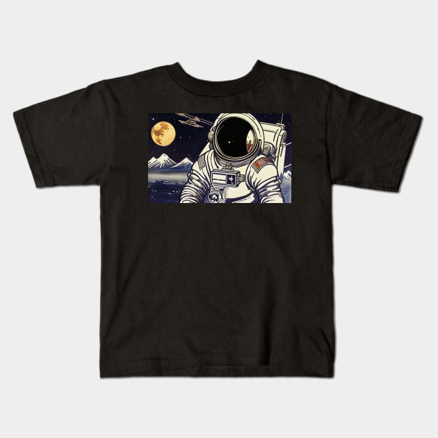 Astronaut ukiyo-e Kids T-Shirt by cloudart2868